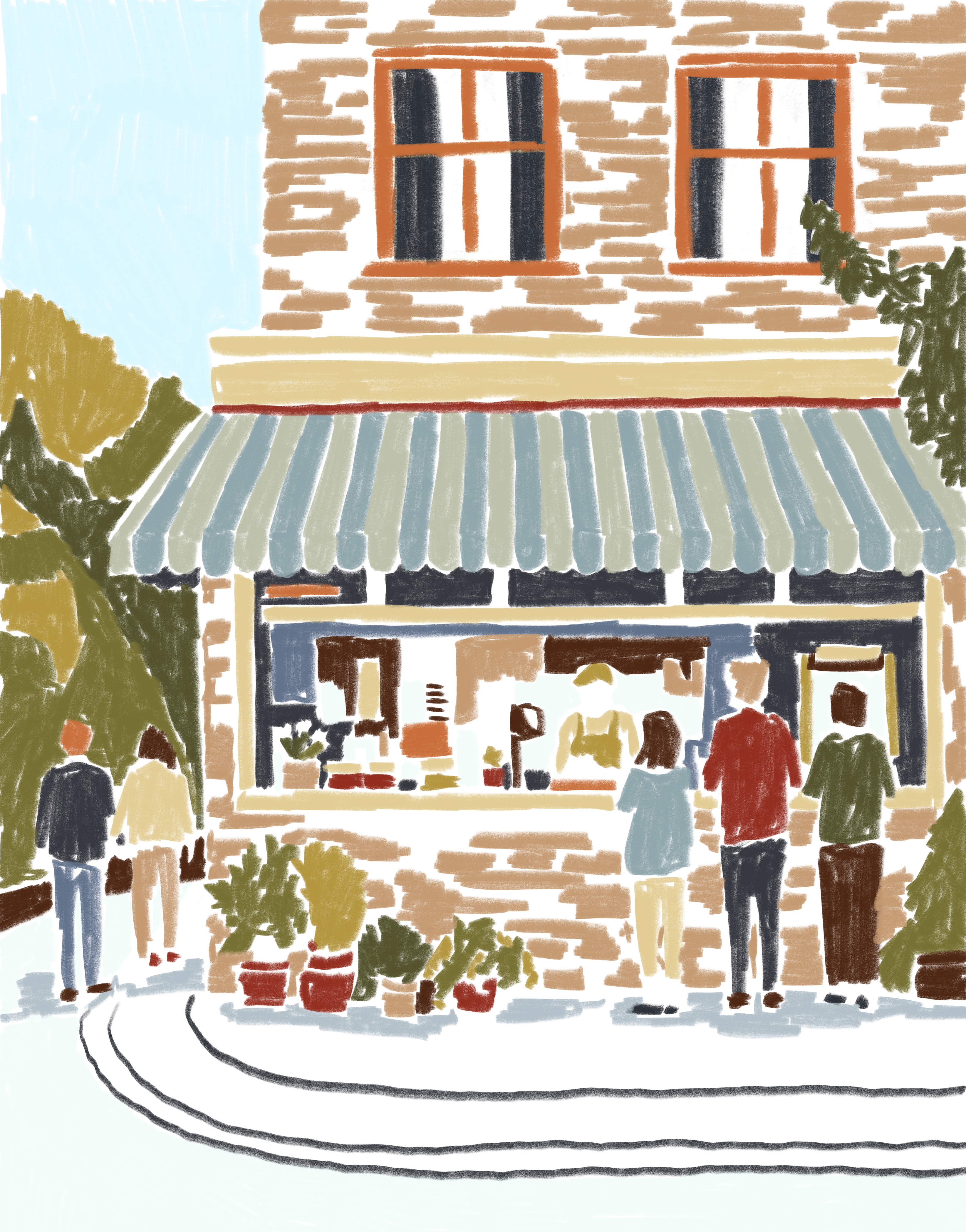 Illustration of village life in Old Chelsea